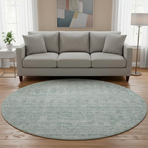 HomeRoots 8' Turquoise and Ivory Striped Round Rug - Durable, Washable, UV-Protected for Indoor & Outdoor Use 699984