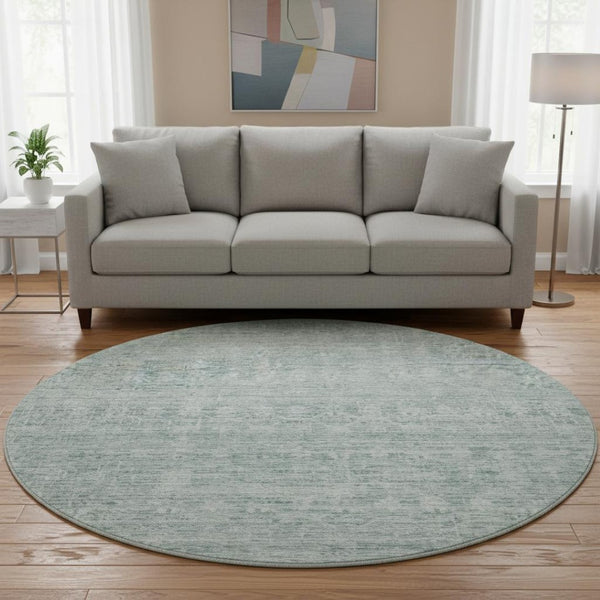 HomeRoots 8' Turquoise and Ivory Striped Round Rug - Durable, Washable, UV-Protected for Indoor & Outdoor Use 699984