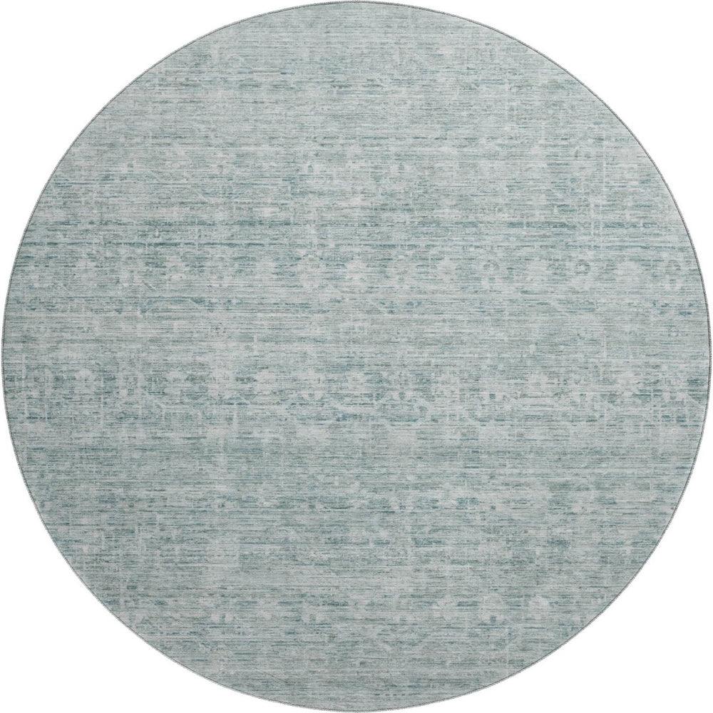 HomeRoots 8' Turquoise and Ivory Striped Round Rug - Durable, Washable, UV-Protected for Indoor & Outdoor Use 699984