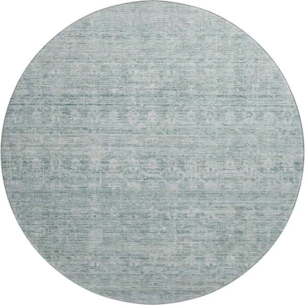 HomeRoots 8' Turquoise and Ivory Striped Round Rug - Durable, Washable, UV-Protected for Indoor & Outdoor Use 699984