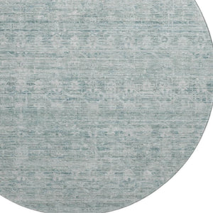 HomeRoots 8' Turquoise and Ivory Striped Round Rug - Durable, Washable, UV-Protected for Indoor & Outdoor Use 699984
