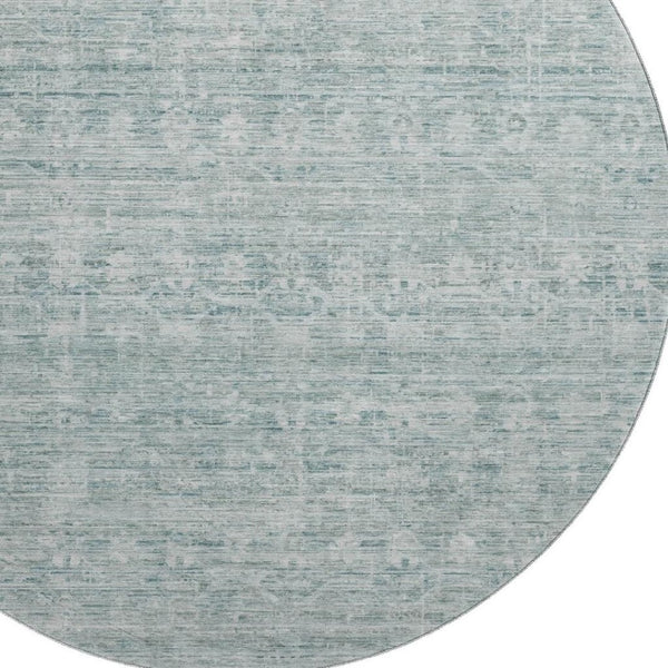 HomeRoots 8' Turquoise and Ivory Striped Round Rug - Durable, Washable, UV-Protected for Indoor & Outdoor Use 699984