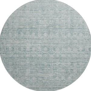HomeRoots 8' Turquoise and Ivory Striped Round Rug - Durable, Washable, UV-Protected for Indoor & Outdoor Use 699984