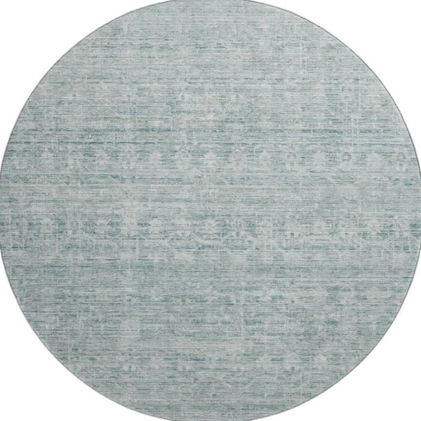HomeRoots 8' Turquoise and Ivory Striped Round Rug - Durable, Washable, UV-Protected for Indoor & Outdoor Use 699984