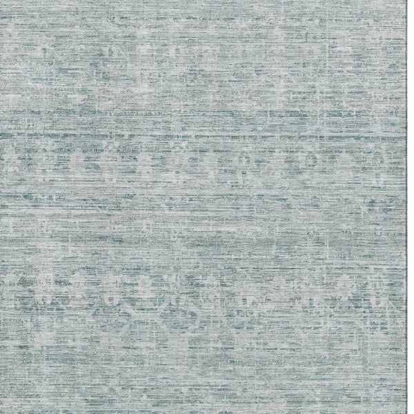 HomeRoots 8' X 10' Washable Turquoise and Ivory Striped Area Rug with UV Protection for Homes and Patios 699985
