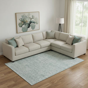 HomeRoots 9' X 12' Coastal Turquoise & Ivory Striped Washable Area Rug with UV Protection for High-Traffic Areas 699986