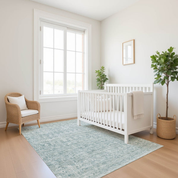 HomeRoots 10' X 14' Coastal-Inspired Turquoise and Ivory Striped Washable Area Rug with UV Protection & Durability 699987