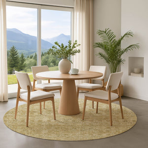 HomeRoots 8' Wheat and Beige Striped Washable Round Rug - Durable, UV-Protected, Perfect for Family Spaces! 699990
