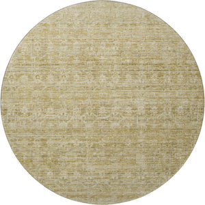 HomeRoots 8' Wheat and Beige Striped Washable Round Rug - Durable, UV-Protected, Perfect for Family Spaces! 699990