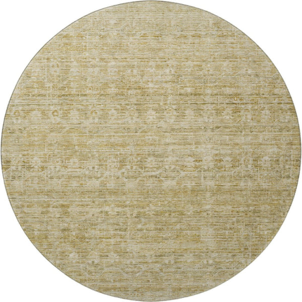 HomeRoots 8' Wheat and Beige Striped Washable Round Rug - Durable, UV-Protected, Perfect for Family Spaces! 699990