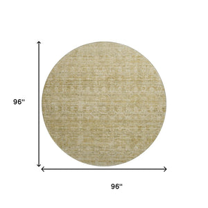 HomeRoots 8' Wheat and Beige Striped Washable Round Rug - Durable, UV-Protected, Perfect for Family Spaces! 699990