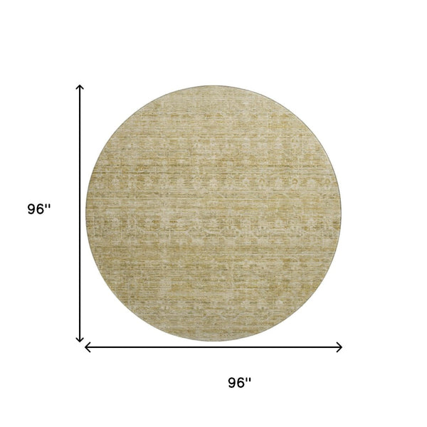 HomeRoots 8' Wheat and Beige Striped Washable Round Rug - Durable, UV-Protected, Perfect for Family Spaces! 699990
