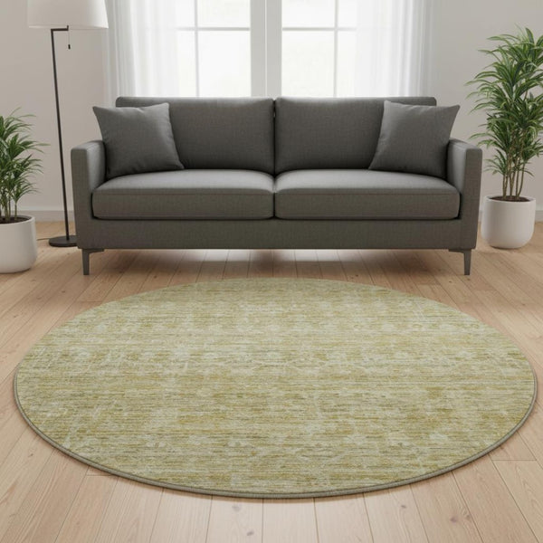 HomeRoots 8' Wheat and Beige Striped Washable Round Rug - Durable, UV-Protected, Perfect for Family Spaces! 699990