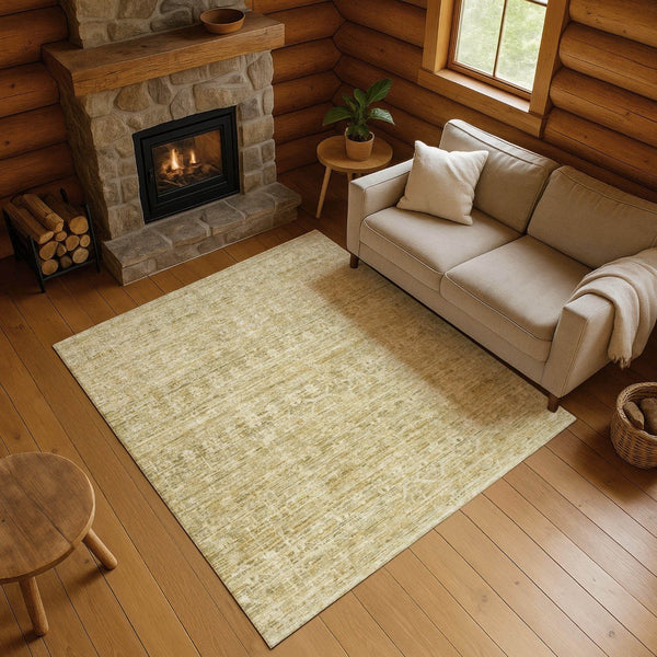HomeRoots 9' X 12' Wheat and Beige Striped Washable Area Rug - Durable, UV Protected, Perfect for Families! 699992