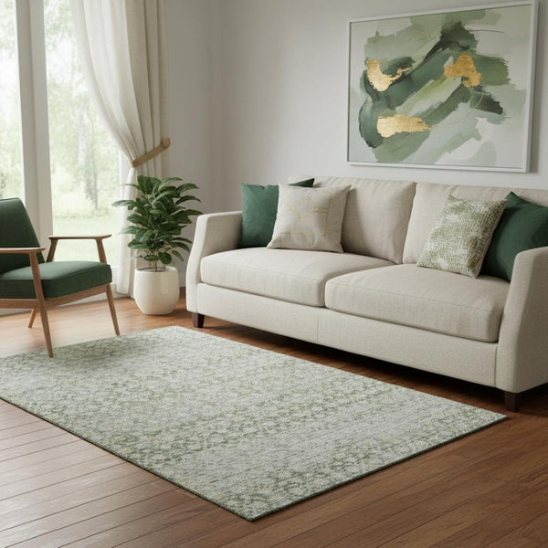 HomeRoots 5' X 8' Striped Washable Area Rug in Green, Gold & Ivory - UV Resistant, Durable & Stylish Design 699995