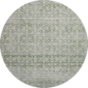 HomeRoots 8' Stylish Green Gold & Ivory Striped Washable Round Rug with UV Protection for Modern Homes 699996