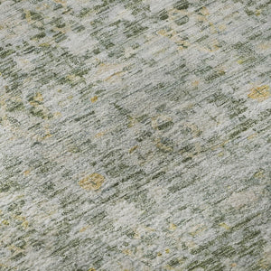 HomeRoots 8' Stylish Green Gold & Ivory Striped Washable Round Rug with UV Protection for Modern Homes 699996