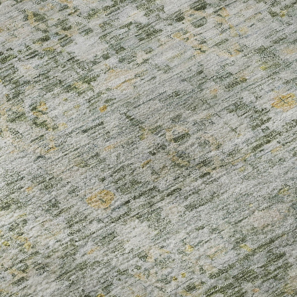 HomeRoots 8' Stylish Green Gold & Ivory Striped Washable Round Rug with UV Protection for Modern Homes 699996