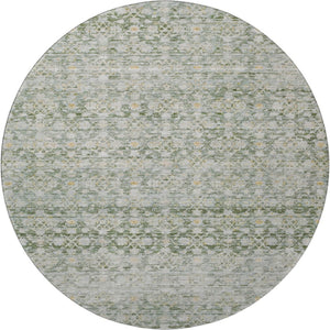 HomeRoots 8' Stylish Green Gold & Ivory Striped Washable Round Rug with UV Protection for Modern Homes 699996