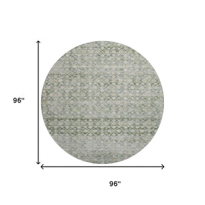 HomeRoots 8' Stylish Green Gold & Ivory Striped Washable Round Rug with UV Protection for Modern Homes 699996