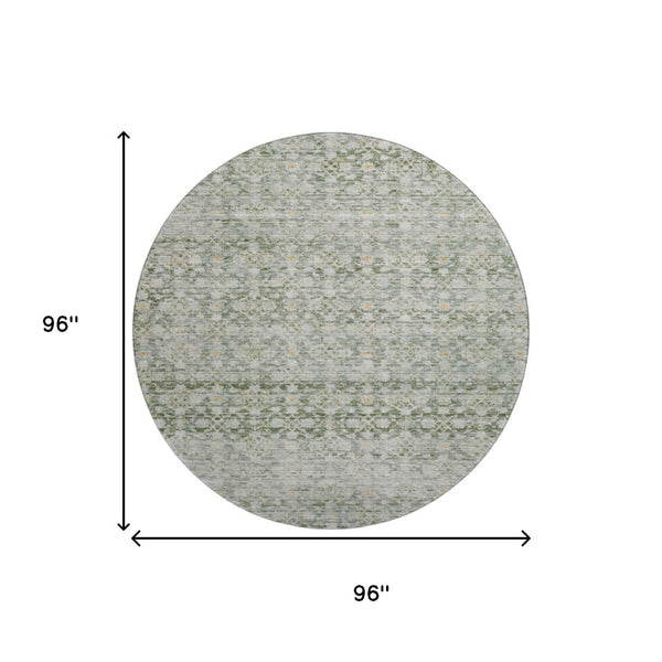 HomeRoots 8' Stylish Green Gold & Ivory Striped Washable Round Rug with UV Protection for Modern Homes 699996
