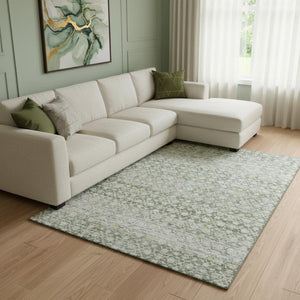 HomeRoots 8' X 10' Washable Green Gold Ivory Striped Area Rug with UV Protection for Stylish Home Decor 699997