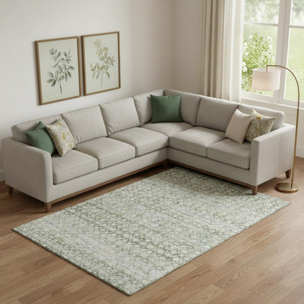 HomeRoots 9' X 12' Striped Area Rug in Green, Gold & Ivory - Washable, UV-Protected, Kid & Pet Friendly! 699998