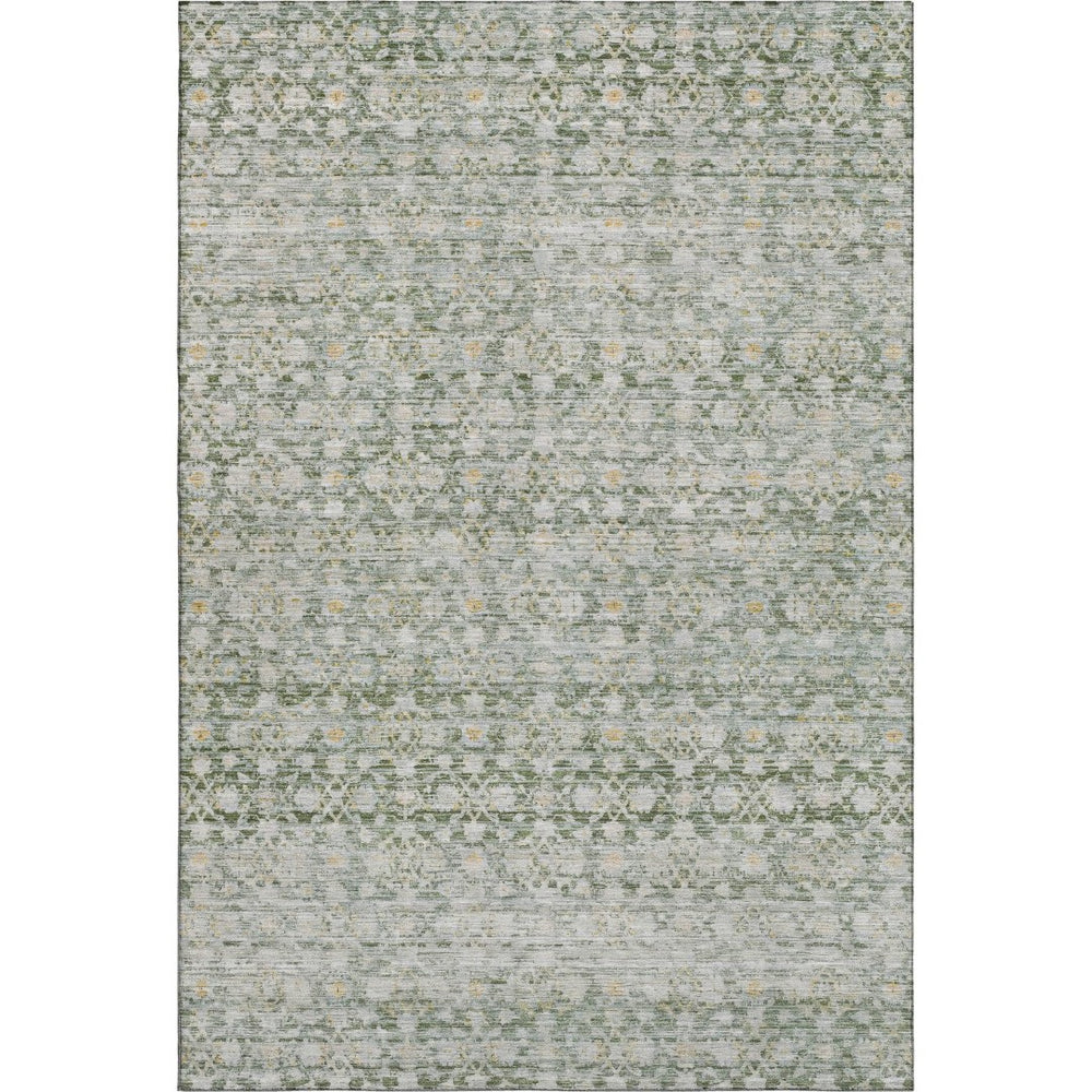 HomeRoots 9' X 12' Striped Area Rug in Green, Gold & Ivory - Washable, UV-Protected, Kid & Pet Friendly! 699998