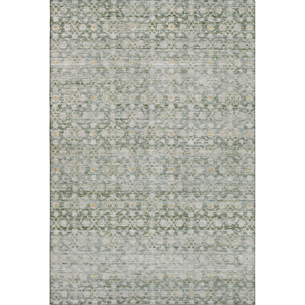 HomeRoots 9' X 12' Striped Area Rug in Green, Gold & Ivory - Washable, UV-Protected, Kid & Pet Friendly! 699998