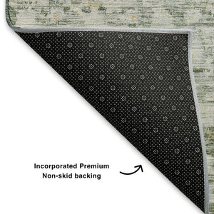 HomeRoots 9' X 12' Striped Area Rug in Green, Gold & Ivory - Washable, UV-Protected, Kid & Pet Friendly! 699998