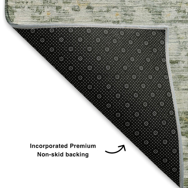 HomeRoots 9' X 12' Striped Area Rug in Green, Gold & Ivory - Washable, UV-Protected, Kid & Pet Friendly! 699998