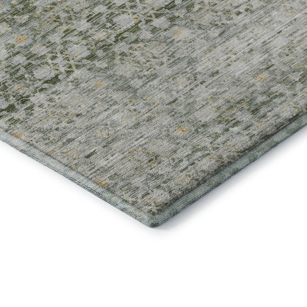 HomeRoots 9' X 12' Striped Area Rug in Green, Gold & Ivory - Washable, UV-Protected, Kid & Pet Friendly! 699998