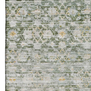 HomeRoots 9' X 12' Striped Area Rug in Green, Gold & Ivory - Washable, UV-Protected, Kid & Pet Friendly! 699998