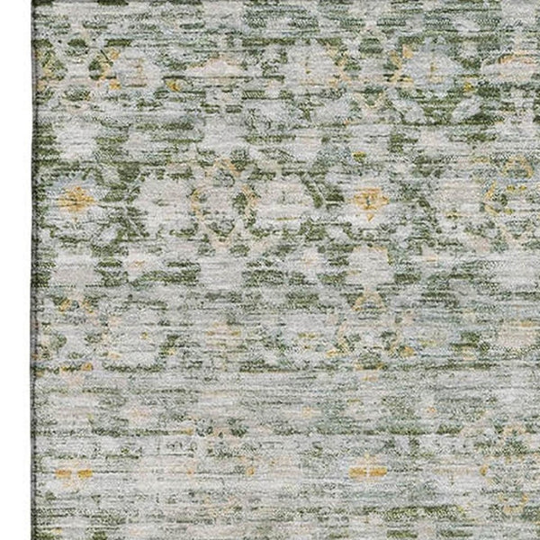 HomeRoots 9' X 12' Striped Area Rug in Green, Gold & Ivory - Washable, UV-Protected, Kid & Pet Friendly! 699998