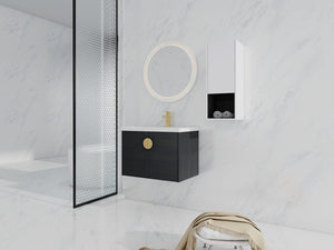 English Elm 28" Wall-Mounted Bathroom Vanity & Ceramic Sink With Side Cabinet, Soft-Close Doors For Modern Homes W999S00329