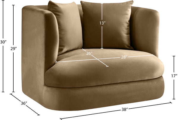 Meridian Furniture Alder Barrel Accent Chair Plush Velvet Upholstery Curved Frame for Modern Living Rooms Beige 699Beige-C