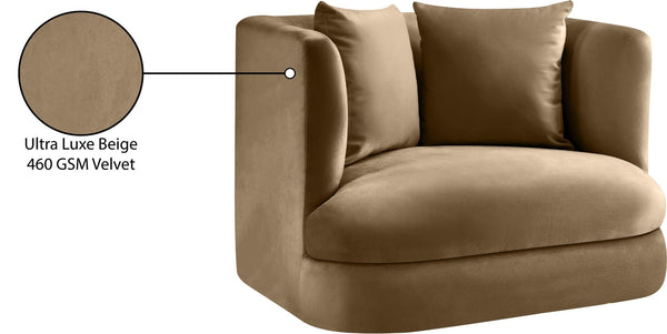 Meridian Furniture Alder Barrel Accent Chair Plush Velvet Upholstery Curved Frame for Modern Living Rooms Beige 699Beige-C