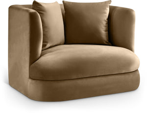 Meridian Furniture Alder Barrel Accent Chair Plush Velvet Upholstery Curved Frame for Modern Living Rooms Beige 699Beige-C