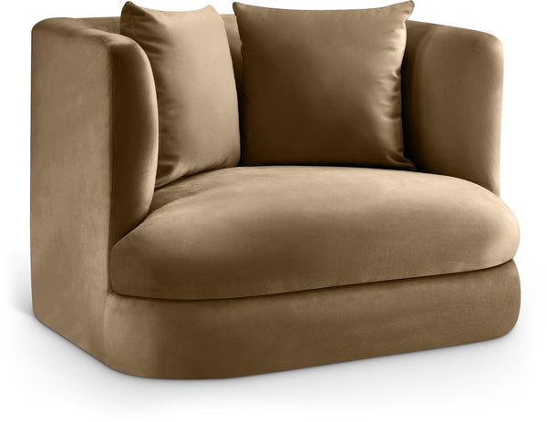Meridian Furniture Alder Barrel Accent Chair Plush Velvet Upholstery Curved Frame for Modern Living Rooms Beige 699Beige-C