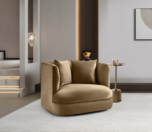 Meridian Furniture Alder Barrel Accent Chair Plush Velvet Upholstery Curved Frame for Modern Living Rooms Beige 699Beige-C