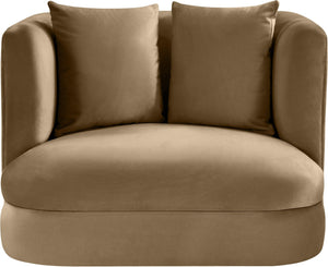 Meridian Furniture Alder Barrel Accent Chair Plush Velvet Upholstery Curved Frame for Modern Living Rooms Beige 699Beige-C