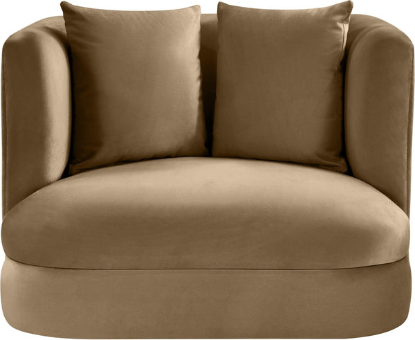 Meridian Furniture Alder Barrel Accent Chair Plush Velvet Upholstery Curved Frame for Modern Living Rooms Beige 699Beige-C
