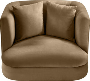 Meridian Furniture Alder Barrel Accent Chair Plush Velvet Upholstery Curved Frame for Modern Living Rooms Beige 699Beige-C