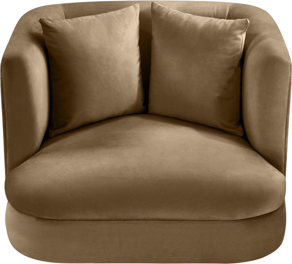 Meridian Furniture Alder Barrel Accent Chair Plush Velvet Upholstery Curved Frame for Modern Living Rooms Beige 699Beige-C