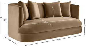 Meridian Furniture Alder Plush Velvet Loveseat with Rounded Arms and Solid Wood Frame for Modern Living Rooms Beige 699Beige-L