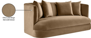 Meridian Furniture Alder Plush Velvet Loveseat with Rounded Arms and Solid Wood Frame for Modern Living Rooms Beige 699Beige-L