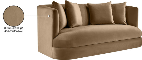 Meridian Furniture Alder Plush Velvet Loveseat with Rounded Arms and Solid Wood Frame for Modern Living Rooms Beige 699Beige-L