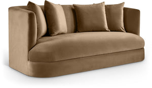 Meridian Furniture Alder Plush Velvet Loveseat with Rounded Arms and Solid Wood Frame for Modern Living Rooms Beige 699Beige-L