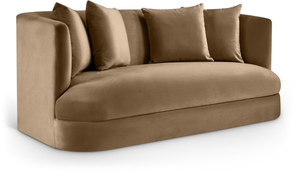 Meridian Furniture Alder Plush Velvet Loveseat with Rounded Arms and Solid Wood Frame for Modern Living Rooms Beige 699Beige-L