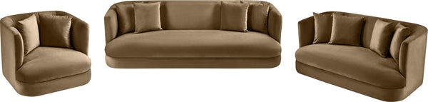 Meridian Furniture Alder Plush Velvet Loveseat with Rounded Arms and Solid Wood Frame for Modern Living Rooms Beige 699Beige-L